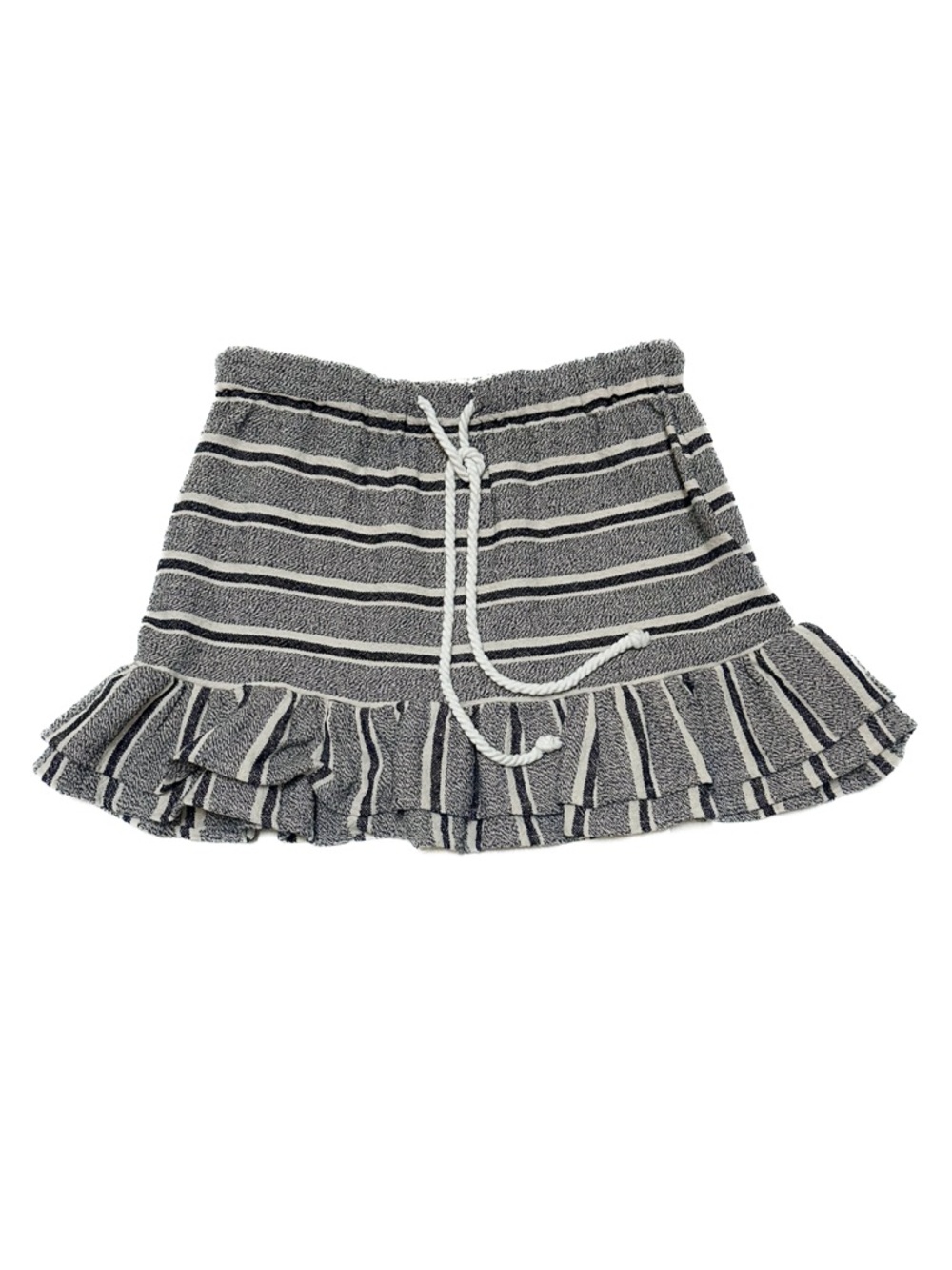 dylan 🖤 100% Cotton Neutral Striped Miniskirt Drawstring Drop Waist Ruffle Hem